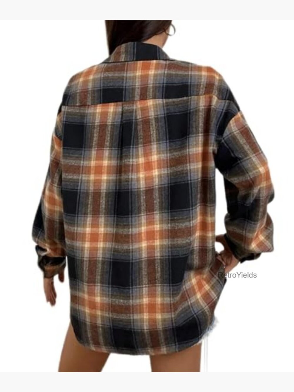Womens Casual Cuffed Long Sleeve Boyfriend Button Down Plaid Flannel Shirt Tops - Picture 6 of 7